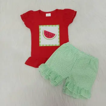

Baby girl cute outfit 2 pieces baby girl clothing set clothes watermelon top ruffle short pants toddler baby kid girl clothes