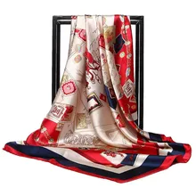 90*90 см шарфы женские с принтом для волос на шее квадратный шелковый шарф офисная Дамская шаль Бандана Платок платок женские обертывания