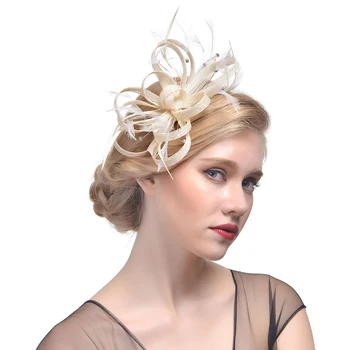 

Bridal Women Headband Hair Decoration Feather Fascinator Cocktail Wedding Headpiece Solid Vintage Party Costume Accessories Prom