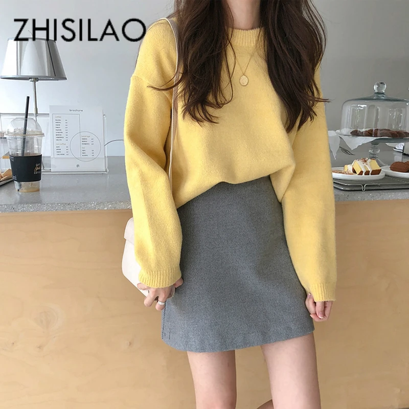 

Solid Knit Sweater Women Long Sleeve Loose Pullover Sweater 2019 Winter Women Tops Plus Size White Cashmere Sueter Mujer