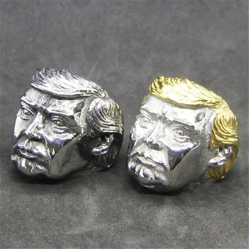 Винтажный трендовый рок панк хип хоп креативный Дональд Трамп кольцо для мужчин роскошный Sivler золотые ювелирные кольца