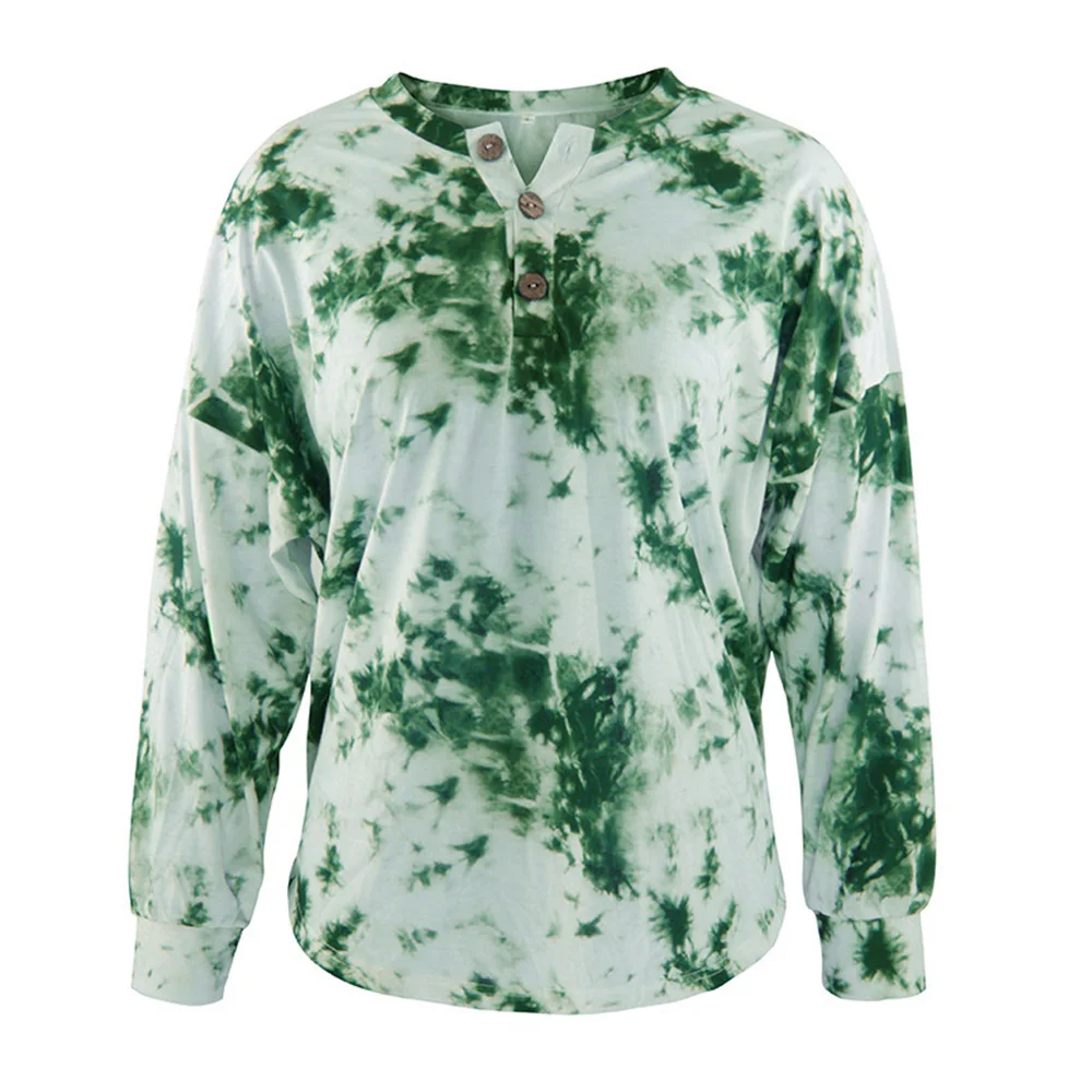 

Hot Sale Printed T-shirts Tie-dye Women Long-sleeved Tops New Spring Autumn Commuter All-match Clothing Ladies V-neck T-shirt