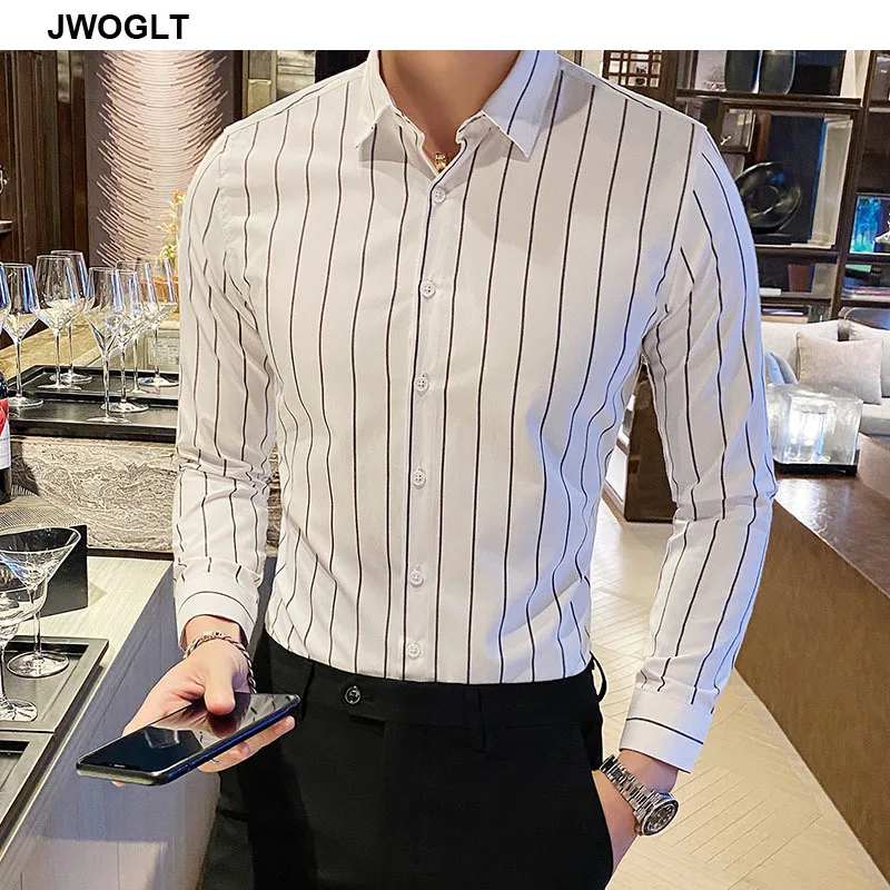 CYJ-shiba Mens Stripe Long Sleeve Slim Fit Casual Muscle Button Down Dress Shirt