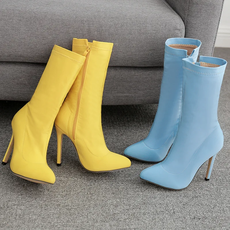 

Brand Women's Shoes Pointy Boot High Heel Boots Round Toe Bootee Woman 2019 Booties Ladies Zipper Fashion Pointe Heels Pink