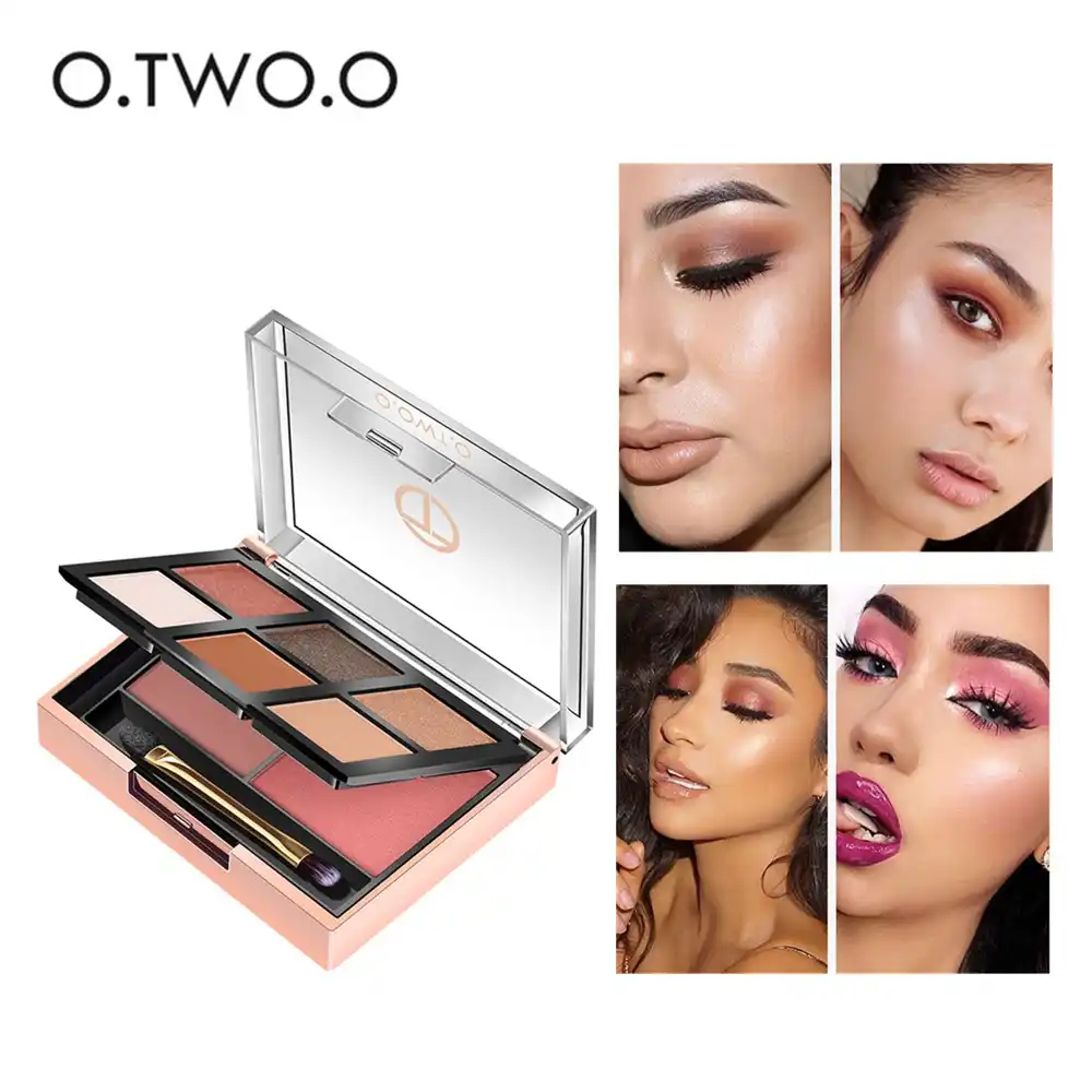 eyeshadow palette with highlighter and blush