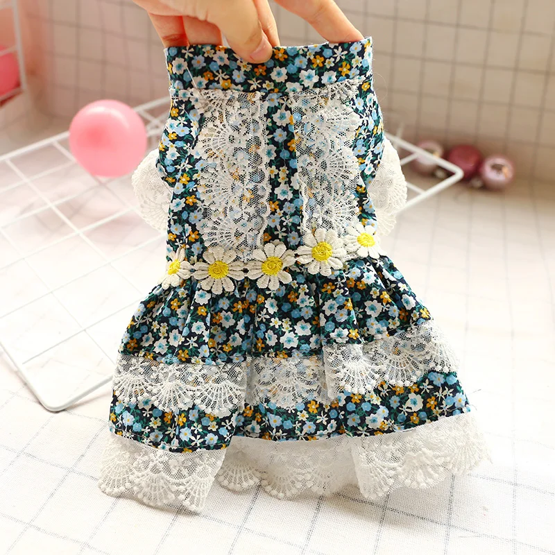 蓝色小碎花蕾丝裙6