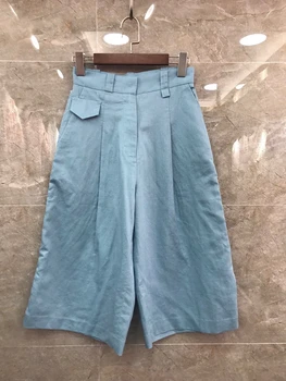 

2020 Spring and Summer New Women's Solid Color Decoration All-match Linen Wide Leg Pants Casual 616