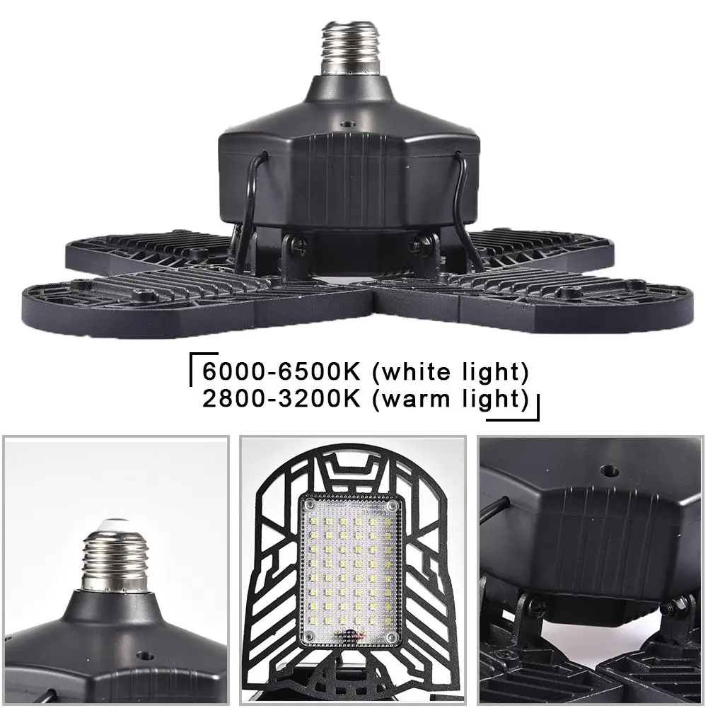 

LED Garage Light Deformable Lamp Indoor Light With 4 Adjustable Panels Transformer Light Adjustable Angle For Warehouse Bar