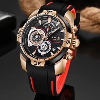 

2019 New LIGE Silicone Strap Men Watch Fashion Top Brand luxury Business Luminous Quartz Watch Men Casual Waterproof Date Clock