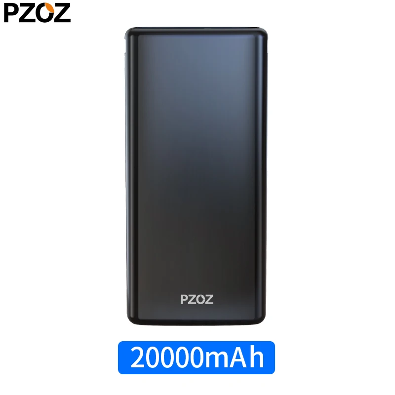 Black PZOZ 20000 мАч Внешний аккумулятор USB C PD быстрое зарядное устройство для iPhone samsung xiaomi type C Быстрая зарядка 3,0 USB внешний аккумулятор - Цвет: Black
