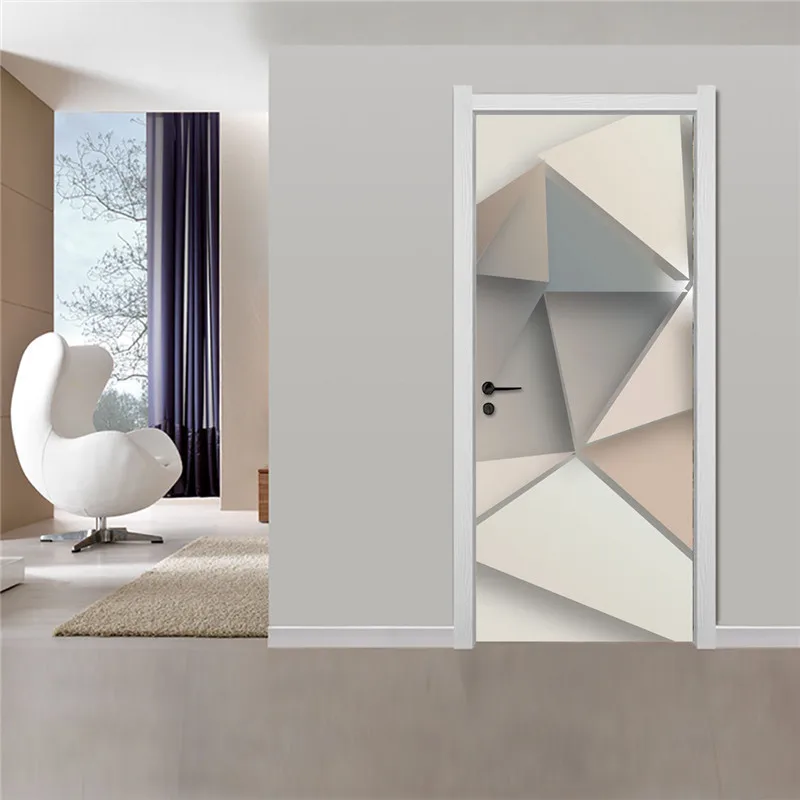 A.Monamour 3D Door Stickers for Interior Doors Geometric Triangle Polygonal Blue Paper Texture Abstract Vinyl Waterproof Self Adhesive Door Mural Decals for Bedroom Office Bathroom 77 x 200 cm 