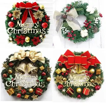 

Garland Arrangement Christmas Ornament Christmas Wreath Decorative Wreath 30CM Bow Christmas Decoration decoracion Red Gold bell