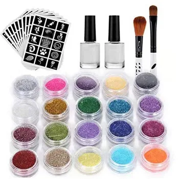 

24Pcs Color 80 Templates Set Flash Diamond Glitter Flash Powder For Temporary Tattoo Set Kids Face Body Painting Art Tools Suit