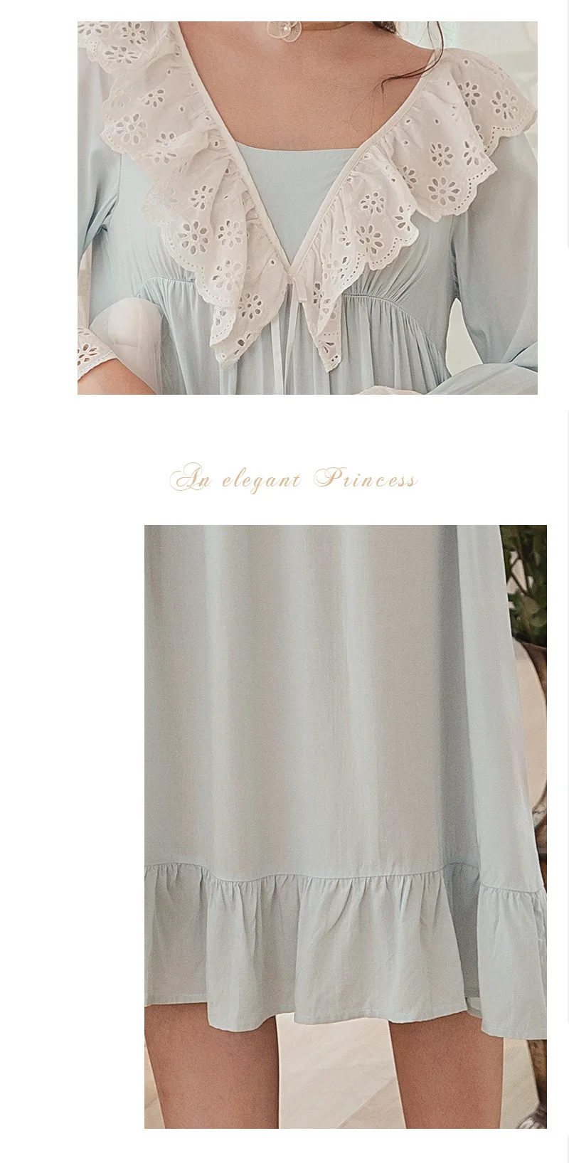 Sexy Victorian Sleep Wear Night Dress Vintage Nightgown Long Sleeve Nightdress White Cotton Sleepwear Women Nightshirt
