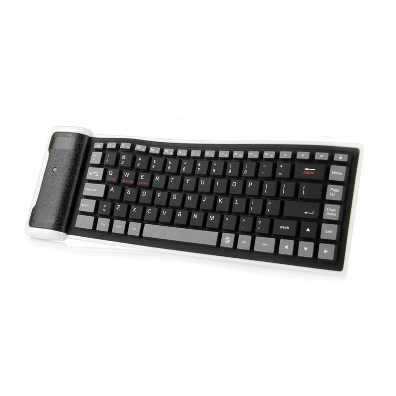 Black Беспроводная Bluetooth клавиатура складная рулонная Бесшумная 87key клавиатуры мягкий, силиконовый, гибкий клавиатура для ПК huawei IPhone Tablet - Цвет: Black