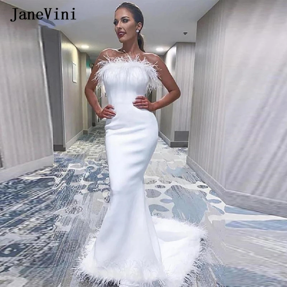 Sevintage-Simple-White-Mermaid-Feather-Women-Evening-Dresses-Strapless-Satin-Long-Formal-Party-Gown-Prom-Dress_副本