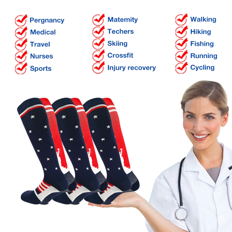 IDEALSLIM 3 Pairs Compression Cycling Socks Class 2 Women Long Socks Camping Hiking Climbing Sports Socks