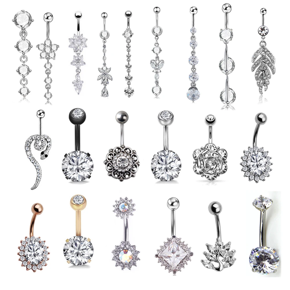 1 PC  Crystal Surgical Steel Navel Piercing Heart Zircon Belly Button Rings Women Belly Button Piercing Ombligo Pircing