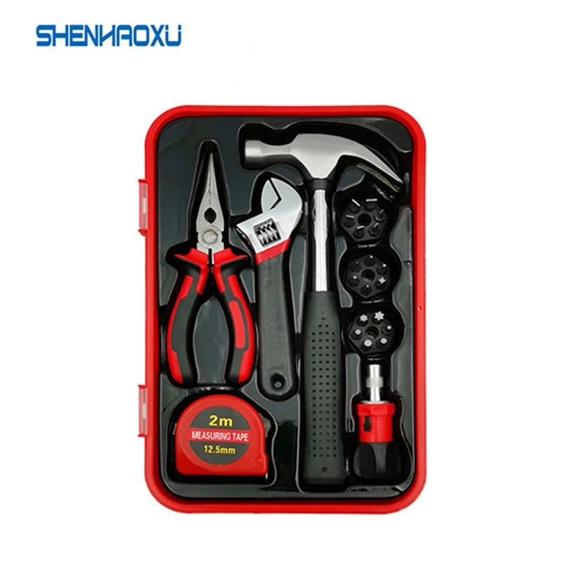 Hand Tool Set General Household Hand Tool 23 Kit Screwdriver Pliers Hammers Tape Measure Wrenches  With Plastic Toolbox