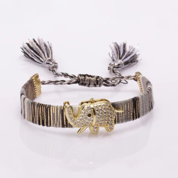 

5pcs/lot elephant cz shape hot sale ethnic boho bohemia silk tassel tail bracelet adjustable bracelet for Unisex jewelry