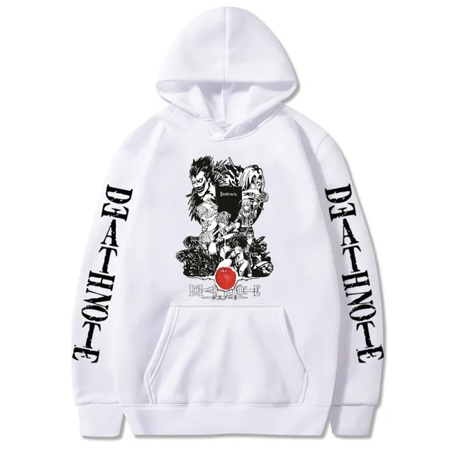 Oversized Men's Hoodie Death Note Anime Harajuku Top Funny Anime Print Unisex Cosplay Cool Sweatshirt Black Clothes Hip Hop Top White1