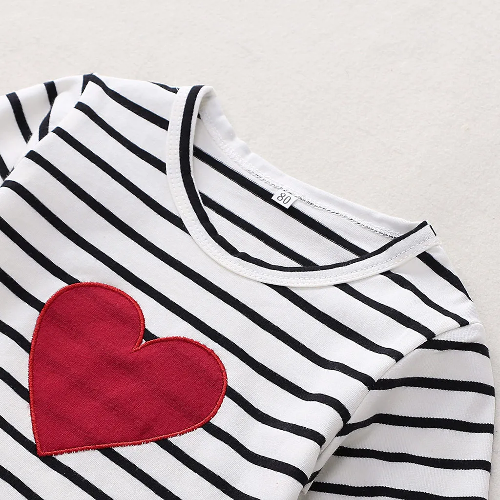 Одежда для новорожденных девочек рубашка в полоску с надписью «My First Valentines»+ однотонные красные штаны Повседневная одежда для маленьких мальчиков