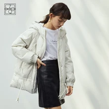 

ZIQIAO Women's Three-proof Fabric Short Winter White Hooded Down Jacket Women Thicken Warm Straight Commuter Casual Down Coats