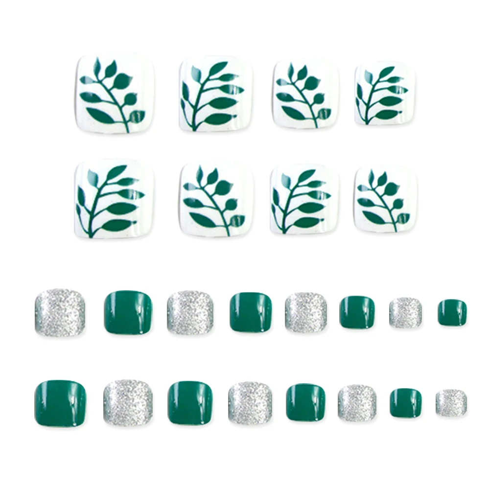 New Fashion Party Wind Beach Seaside Heart-shaped Pattern Toenails and Blue Flower Toenails Patch 24pcs False Nails For Festival