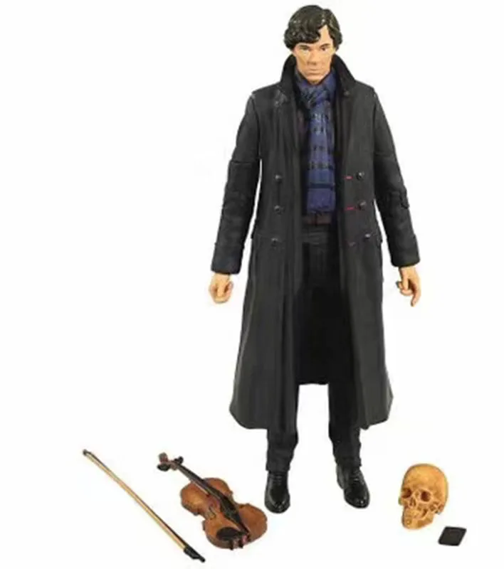 New Poseable Arms 221B Detective Sherlock Action Figure Toys Holmes Benedict Cumberbatch with Phone Violin Skull Collection Gift | Игрушки и