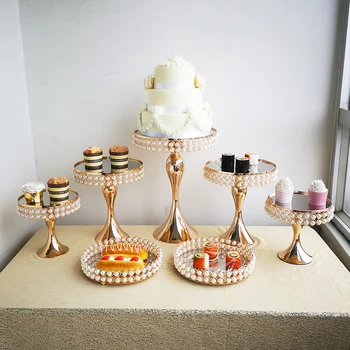 

7pcs Pearl Silver Gold Metal Cake Plate Cupcake Stand Pearl