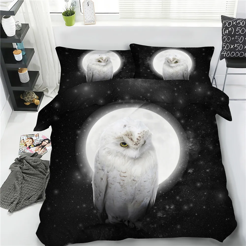 4/6pcs kids owl duvet cover set full queen size bedding sets lovely white bird bed sheets King