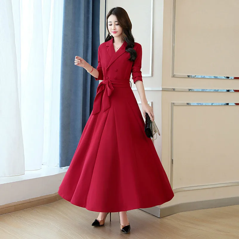 Длинное офисное платье корейское винтажное элегантные женские платья весенне