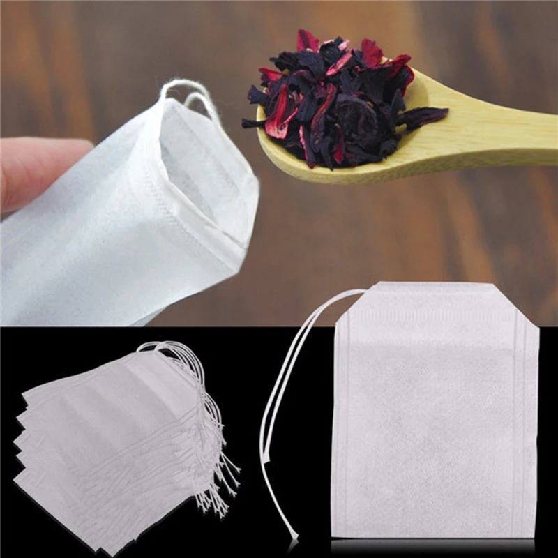 100pcs Empty Teabags String Heat Seal Filter Paper Herb Loose Tea Bag 5.5 X 7cm