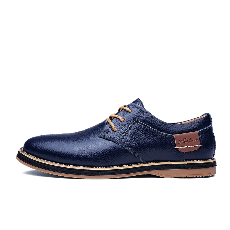 Full Grain Leather Men Shoes Casual Classic leather shoes male Comfortable Footwear Oxford shoes for men flats Big Size 38-48 - Цвет: Blue