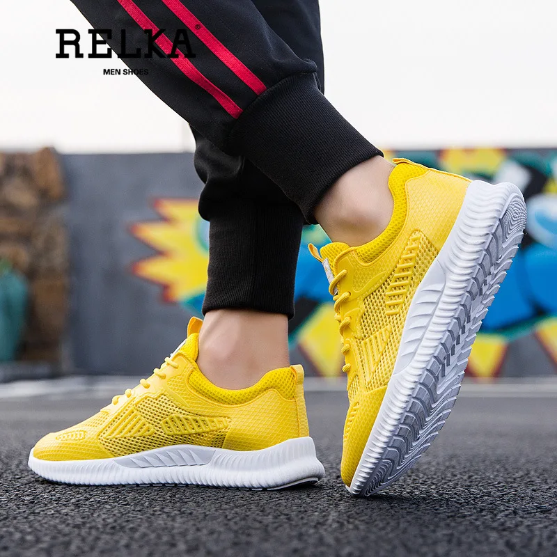 

RELKA Breathable Mesh Sneakers Men Summer Students Pure Color Board Shoes Men's Casual Shoes Small Yellow Shoes New Style Y7