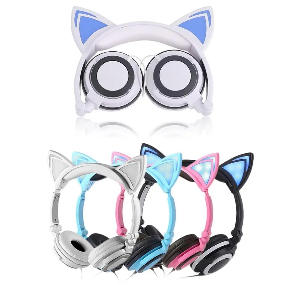 

Personal lovely Cat Ear Headphones Luminescence Foldable Headset Stereo Sound Wired Headphone for Live video chat
