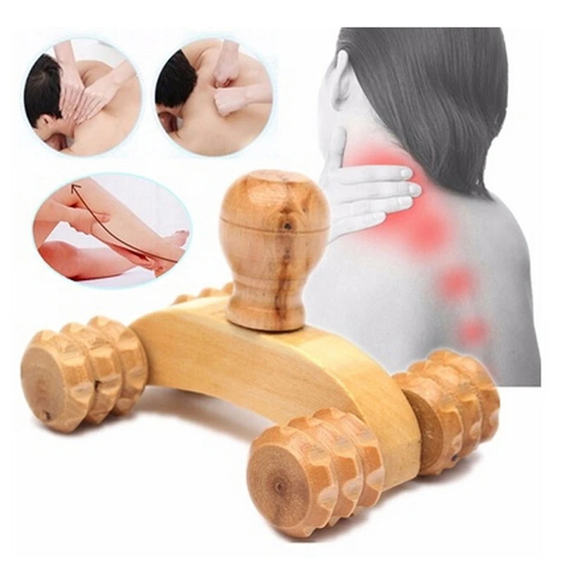 Body Massage Tool Solid Wood Full-body 4 Wheels Wooden Car Roller Relaxing Hand Massage Tool Reflexology Face Hand Foot Back