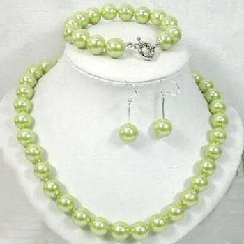 

10mm Green southsea shell pearl necklace/bracelet earrin AAA style Fine Noble real Natural free shipping