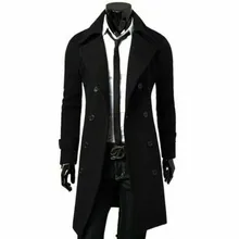 Длинный Тренч для мужчин, теплая утолщенная куртка, шерстяное тонкое длинное пальто, верхняя ветровка, Осень-зима размера плюс, L, XL, 2XL, 3XL