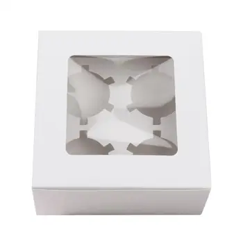 

10 pcs Cupcake Box Windowed Bakery 4 Cavities Carriers Containers without Handle