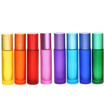 

20pcs 10ml Portable Frosted Colorful Thick Glass Roller Essential Oil Perfume Bottles Travel Refillable Rollerball Bottle