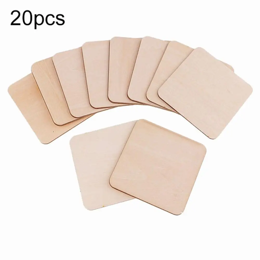 

20Pcs DIY pyrograph Woodworkings Square Shape Smooth Natural Unfinished Wood Plaque easy writing painting business card