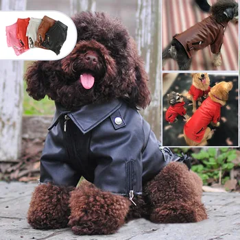 

Pet Dog Coat PU Leather Jackets Warm Windproof Autumn Winter Dog Coat Outerwear QP2