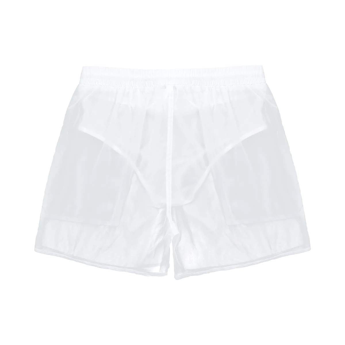 Transparent Swimwear Mens Swim Shorts Sexy Solid Drawstring Quick Dry Beach Shorts Man Swimming Trunks with Bulit-in Mesh Briefs 4