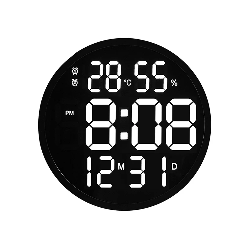 12 Inch LED Large Number Luminous Wall Clock Digital Temperature And Humidity Calendar Electronic Alarm Clock Home Decoration 