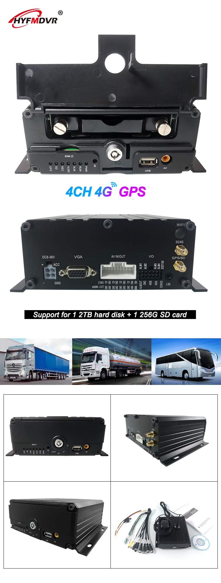 HYMDVR g-сенсор Android наблюдения Gps-трек-I/O H.264 телефон AHD 4CH 4G Mdvr-поддержка мобильного