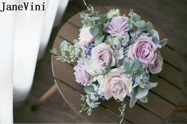 JaneVini Boquet Sposa фиолетовые Свадебные Цветочные букеты Morandi цвета шелковые розы Пион Свадебный букет невесты Peonias Ramo Novia