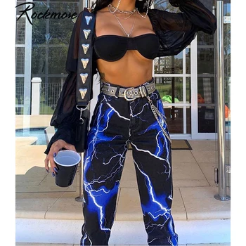 

Rockmore Lightning Print Streetwear Joggers Women Wide Leg SweatPants Harajuku Trousers Plus Size High Waist Pants Femme Autumn