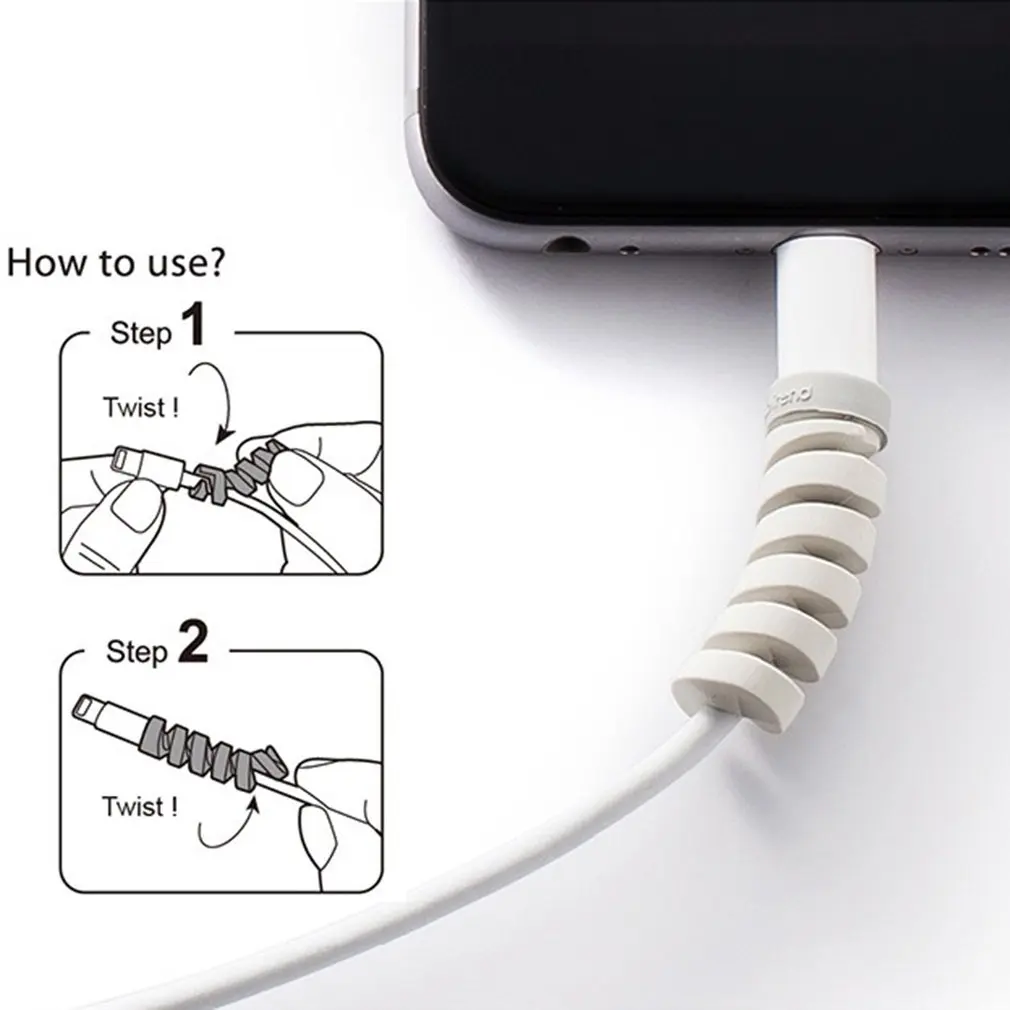 4pcs Data Cable Protector Spiral Protective Cover Silicone Mobile Phone Original Charging Cable Anti-fracture Cover