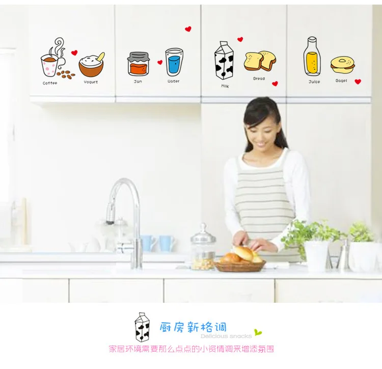 New Style Kitchen Restaurant Adhesive Paper Coffee Shop Bakery Double-Sided Wall Sticker Store Counter Logo Sticker